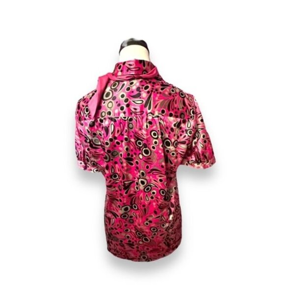 Pink Retro 60s 70’s Satin Blouse with Neckerchief - Picture 3 of 5